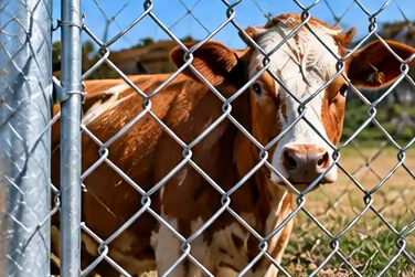Malla olímpica galvanizada en corral de granja con ganado