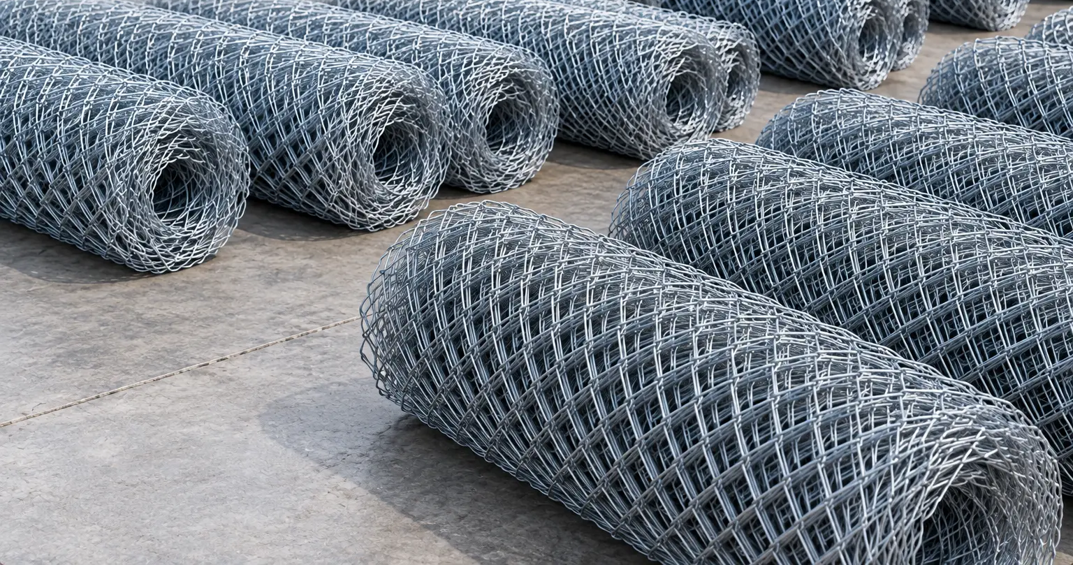Rollos de malla olímpica galvanizada en el patio de la fábrica en Arequipa