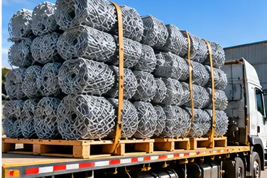 Carga de rollos de malla olímpica galvanizada en camión para despacho al sur del Perú
